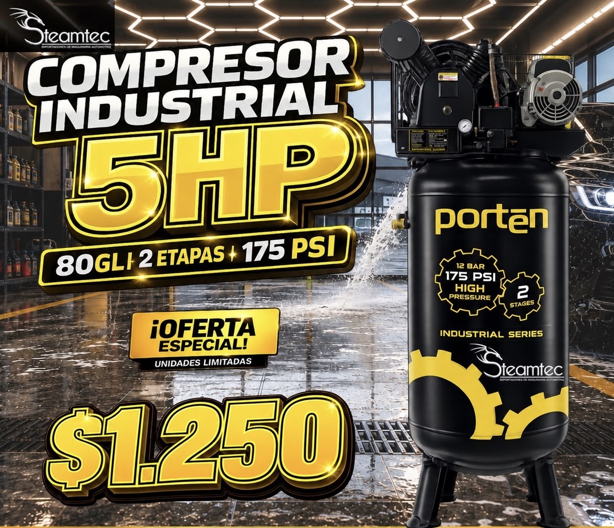 25625b4e-c93d-4ff2-8a31-f4e0e99e0ca6 Compresor Industrial Porten 5HP 🖤⚙️